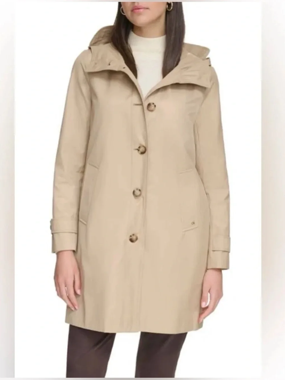 Calvin Klein Attributes Hoody Raincoat in Tan, Sz. S - Picture 5 of 8